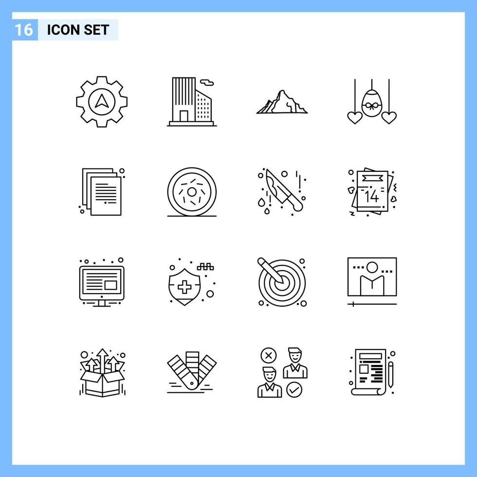Modern Set of 16 Outlines Pictograph of document back to school nature holiday heart Editable Vector Design Elements