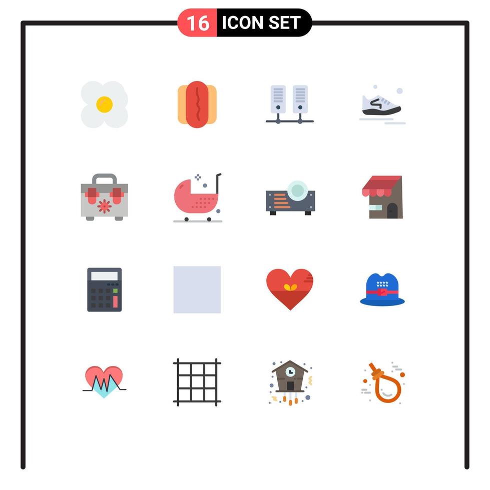 16 iconos creativos, signos y símbolos modernos de la bolsa del servidor de construcción de bebés que ejecutan un paquete editable de elementos de diseño de vectores creativos