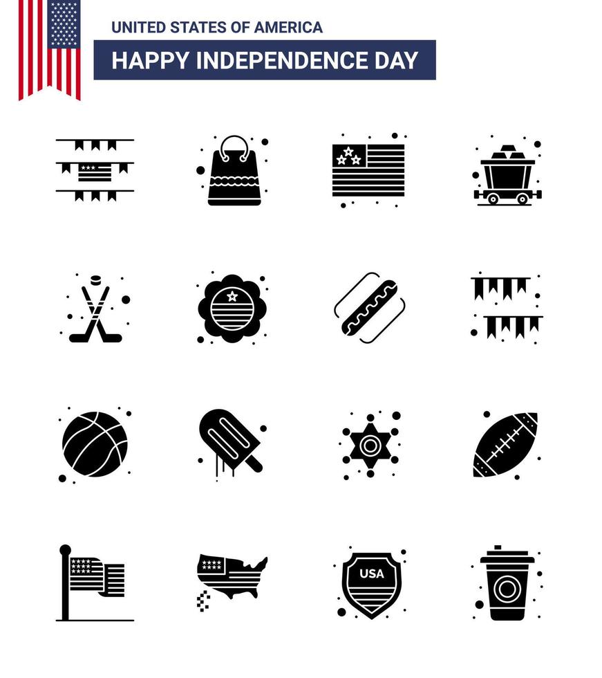 16 Creative USA Icons Modern Independence Signs and 4th July Symbols of country ice flag hokey rail Editable USA Day Vector Design Elements