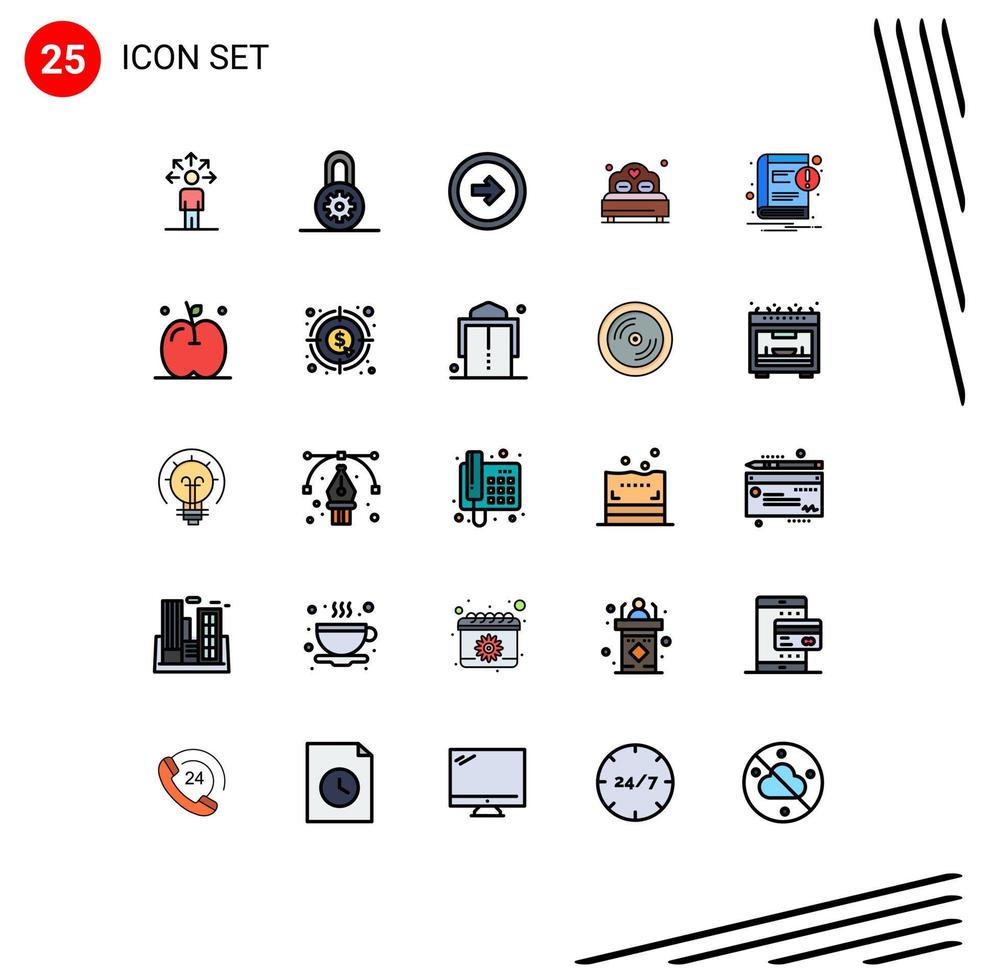 Mobile Interface Filled line Flat Color Set of 25 Pictograms of ebook wedding button heart bed Editable Vector Design Elements