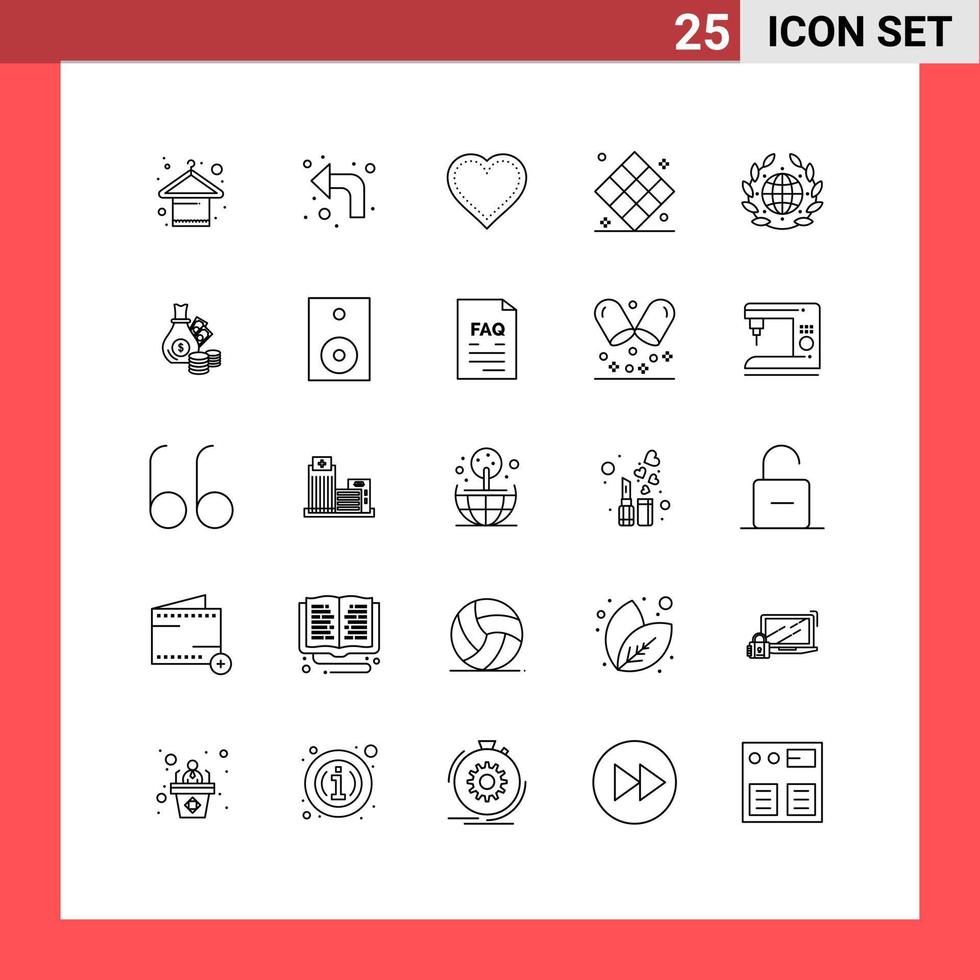 Group of 25 Lines Signs and Symbols for recreation game heart chess report Editable Vector Design Elements
