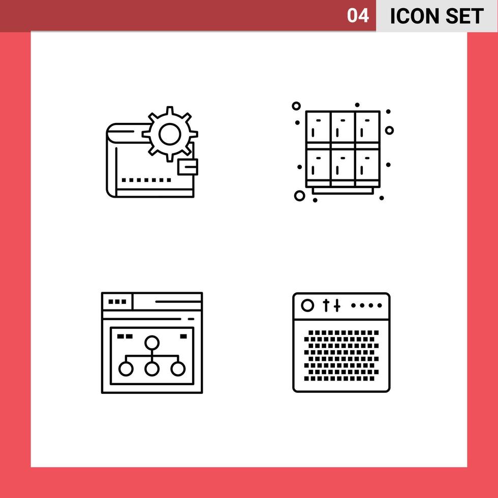 Stock Vector Icon Pack of 4 Line Signs and Symbols for wallet locker money making school Editable Vector Design Elements