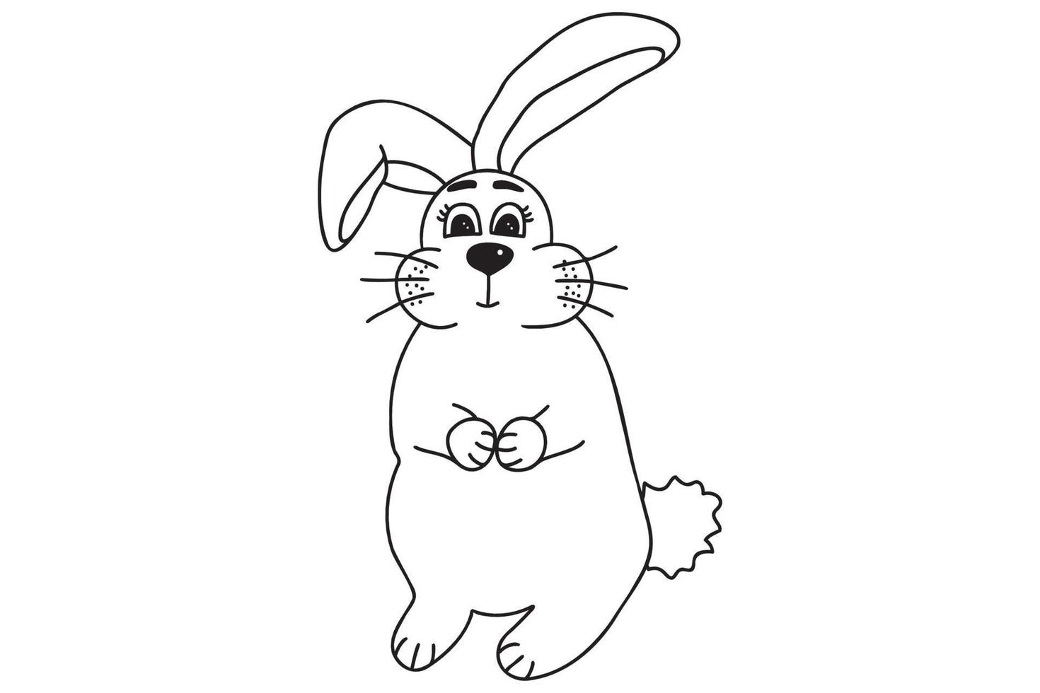The picture shows a rabbit drawn with a black outline, it is intended for New Year's, Christmas holidays, cards, clothes and fabric printing, children's coloring and you can use it in various cases. vector