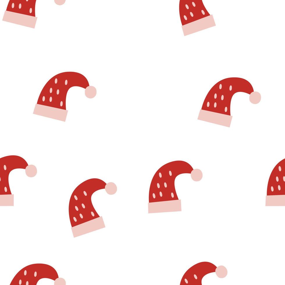 Christmas seamless pattern with Santa hats. Holiday winter square pattern. White background. Cute illustration. Winter New Year wallpaper vector