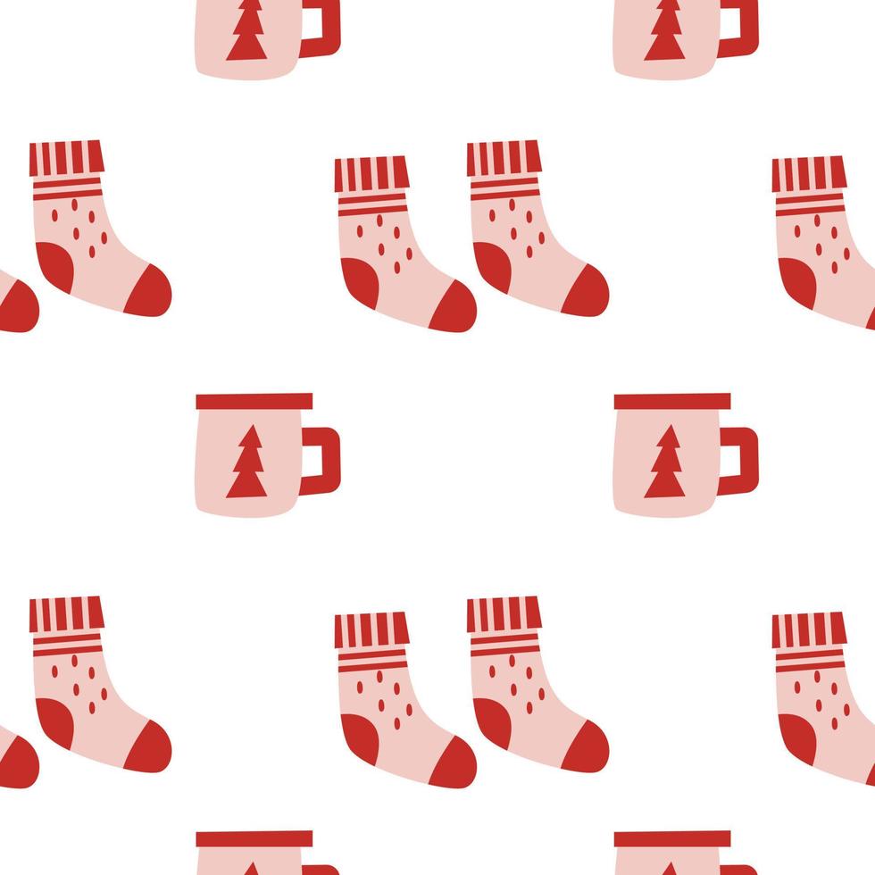 Christmas seamless pattern with cute Christmas socks. Holiday winter square pattern. White background. Cute illustration. Winter New Year wallpap vector