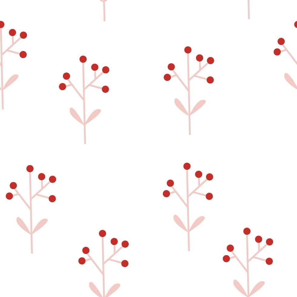 Christmas seamless pattern with winter flowers with berries. Holiday winter square pattern. White background. Cute illustration. Winter New Year wallpaper vector
