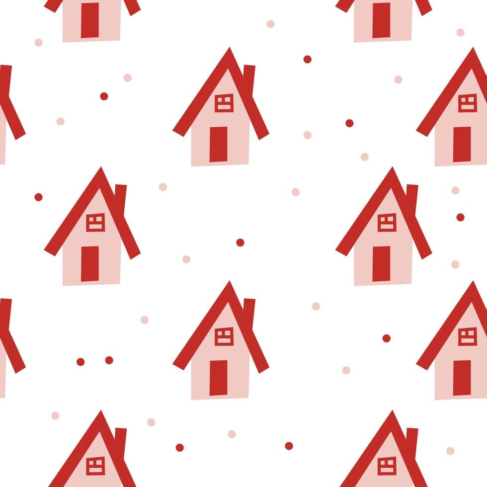 Christmas seamless pattern with cute houses. Holiday winter square pattern. White background. Cute illustration. Winter New Year wallpaper vector