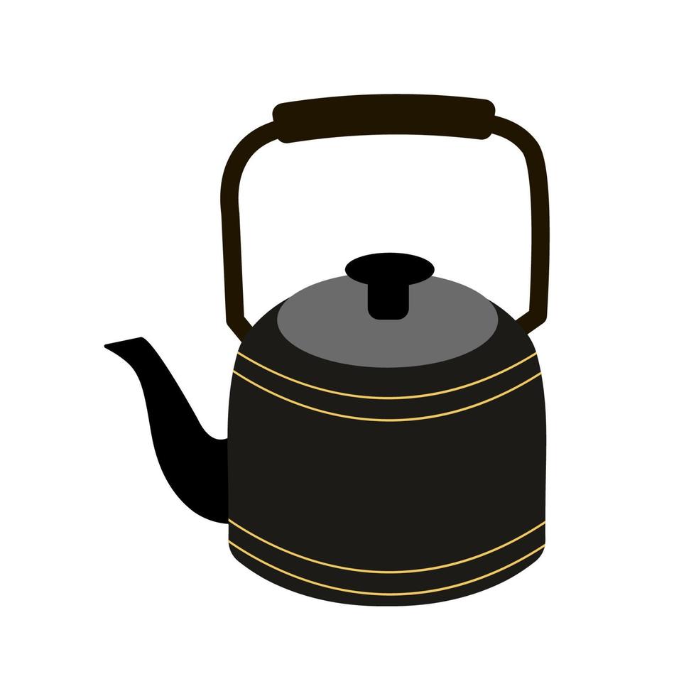 Black vintage teapot. Modern kettle water boiler flat vector design. Cartoon vector illustration isolated on white.