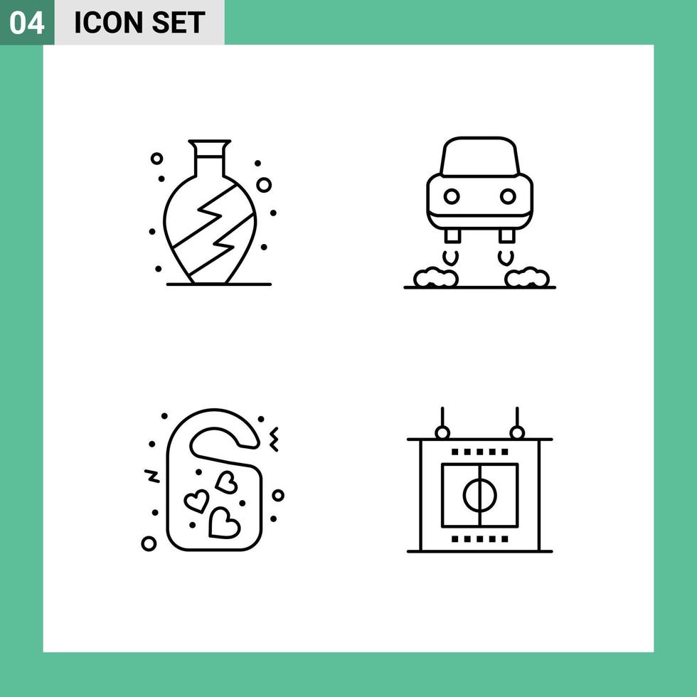 Mobile Interface Line Set of 4 Pictograms of home wedding car tag football Editable Vector Design Elements