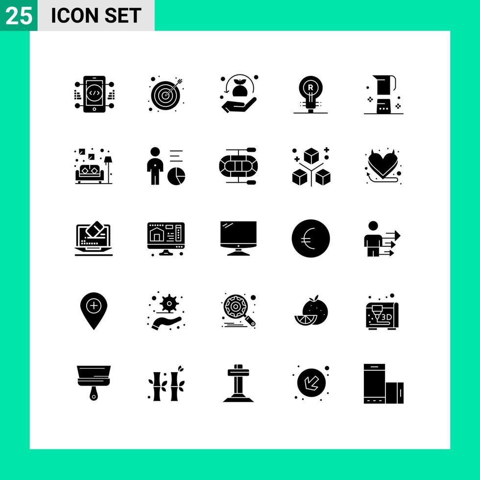 Universal Icon Symbols Group of 25 Modern Solid Glyphs of coffee logo security idea concept Editable Vector Design Elements