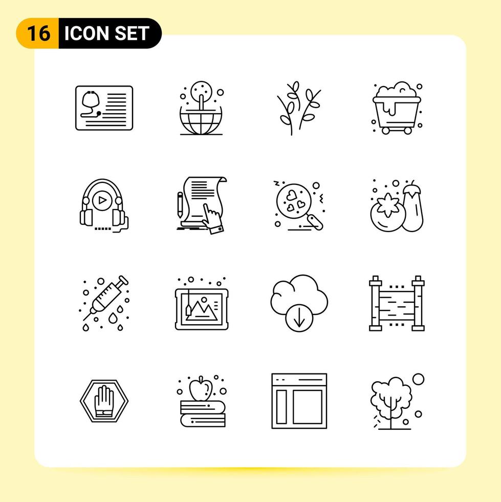 16 iconos creativos para el diseño moderno de sitios web y aplicaciones móviles receptivas 16 signos de símbolos de contorno sobre fondo blanco paquete de 16 iconos fondo de vector de icono negro creativo