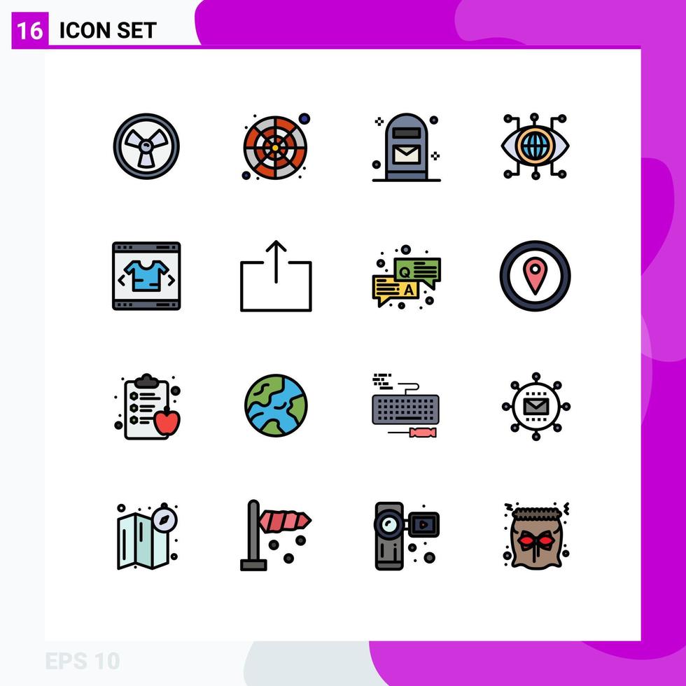 Group of 16 Flat Color Filled Lines Signs and Symbols for modern vision box technology data Editable Creative Vector Design Elements