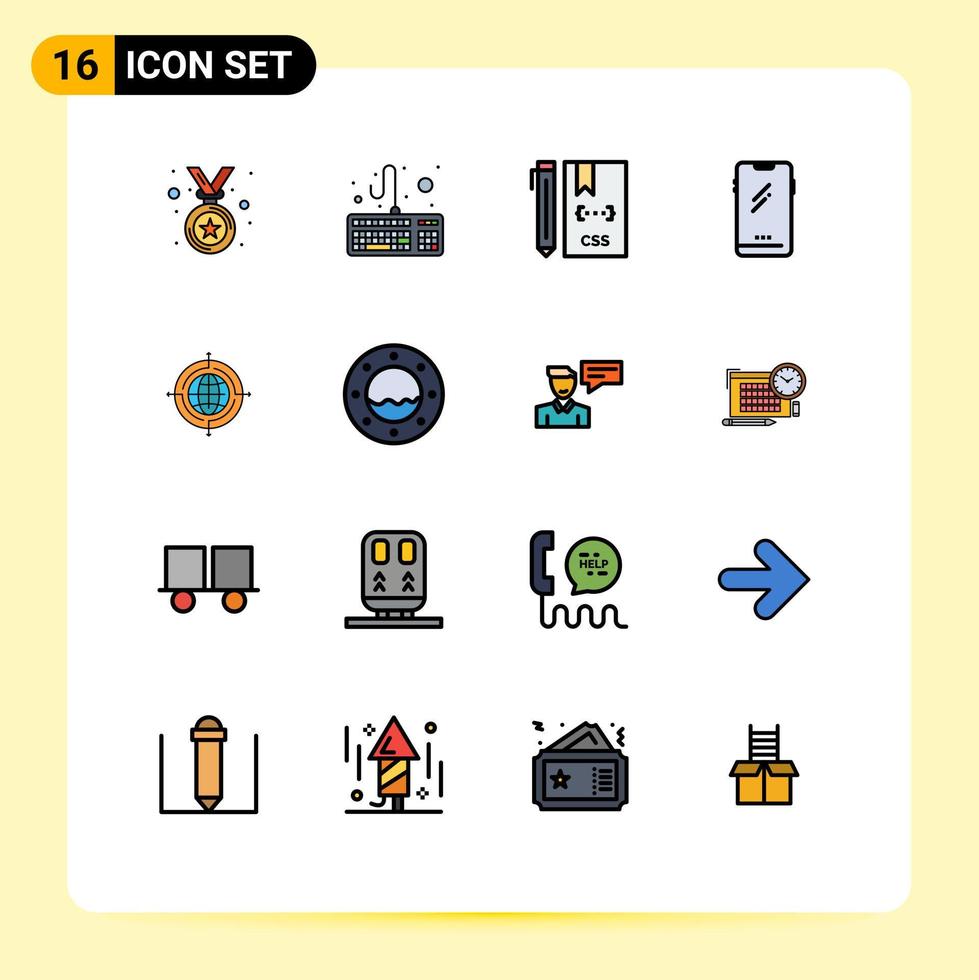 Universal Icon Symbols Group of 16 Modern Flat Color Filled Lines of focus iphone css android smart phone Editable Creative Vector Design Elements