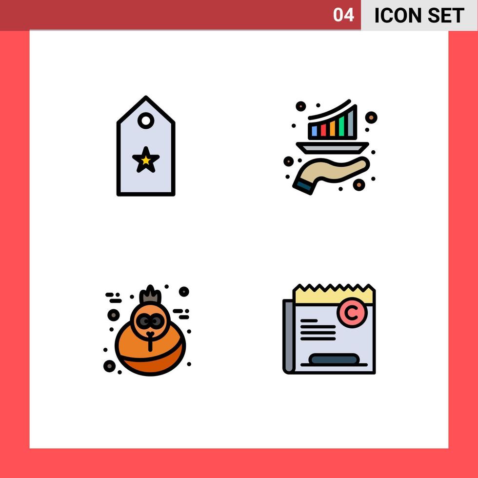 paquete de 4 signos y símbolos de colores planos de línea de relleno modernos para medios de impresión web, como gráficos de estrellas de informes militares, elementos de diseño de vectores editables de acción de gracias