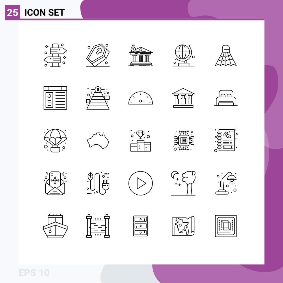 Pack of 25 creative Lines of badminton globe spooky world building Editable Vector Design Elements