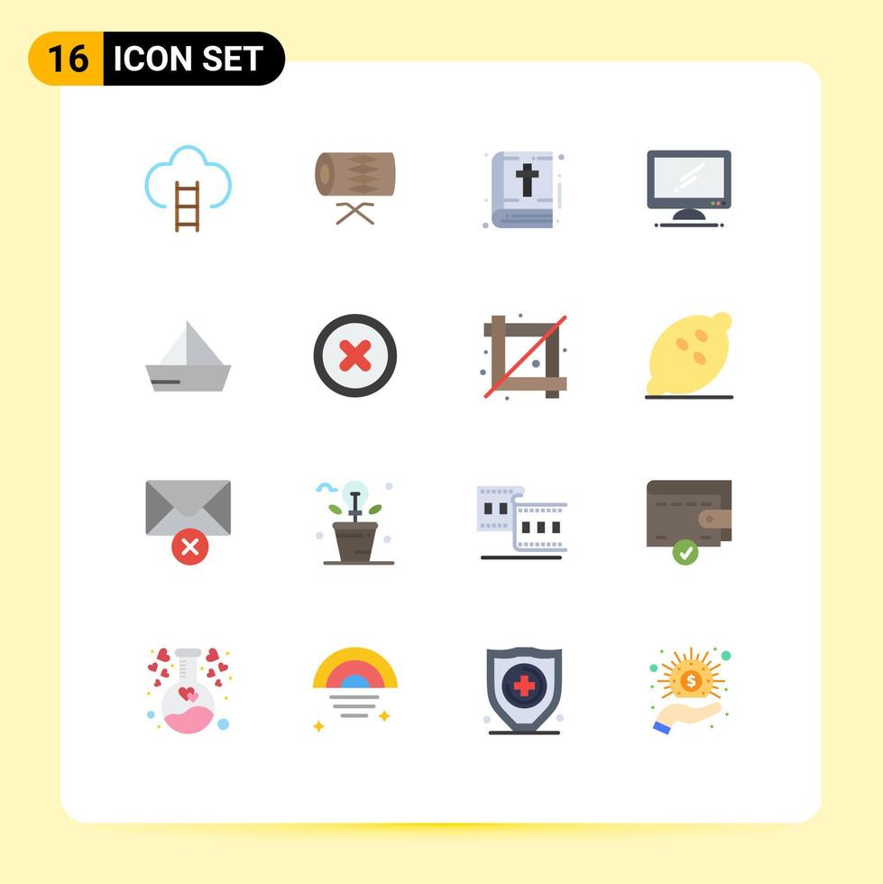 Set of 16 Vector Flat Colors on Grid for imac monitor parade computer note Editable Pack of Creative Vector Design Elements