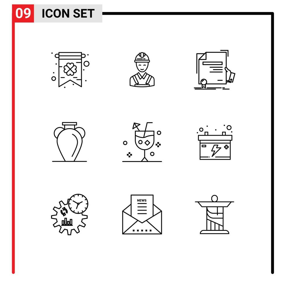 Modern Set of 9 Outlines and symbols such as vase history certificate greece agreement Editable Vector Design Elements