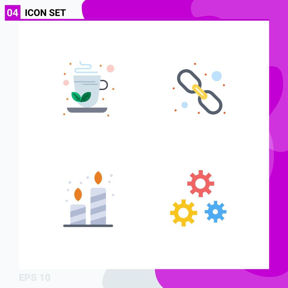 Mobile Interface Flat Icon Set of 4 Pictograms of green tea candles hyperlink web link configuration Editable Vector Design Elements