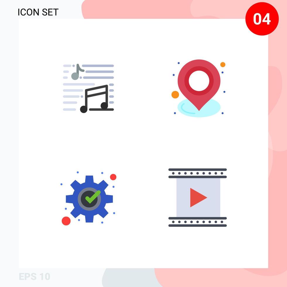 Modern Set of 4 Flat Icons and symbols such as music point song location fix Editable Vector Design Elements