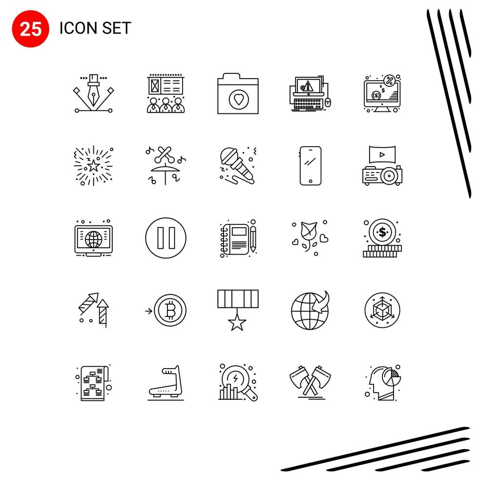 Editable Vector Line Pack of 25 Simple Lines of money computer files system error Editable Vector Design Elements