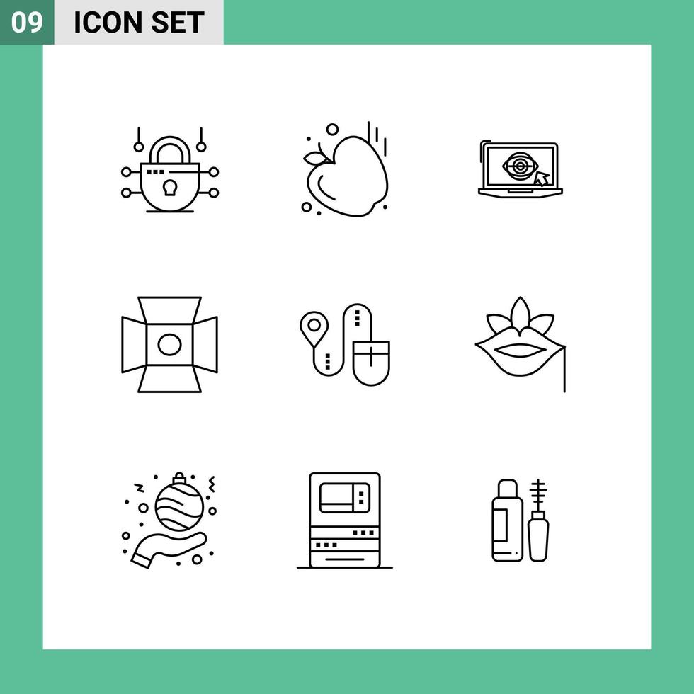 User Interface Pack of 9 Basic Outlines of computer location lcd mouse photography Editable Vector Design Elements
