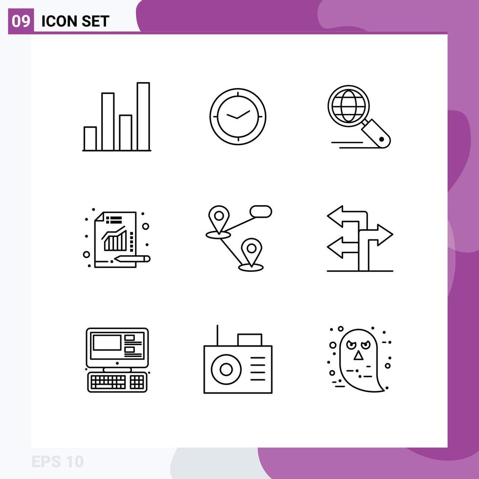 Modern Set of 9 Outlines Pictograph of map gps internet chart metrics Editable Vector Design Elements