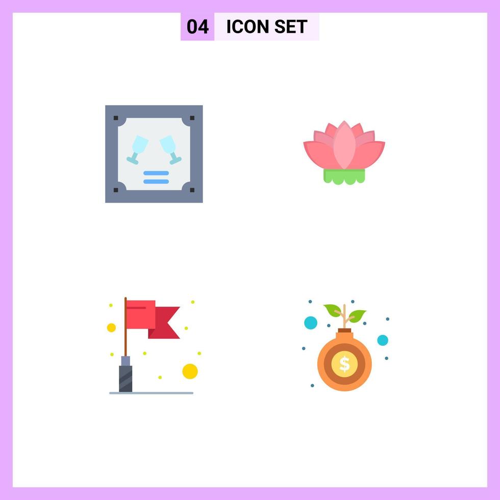 Pack of 4 Modern Flat Icons Signs and Symbols for Web Print Media such as card target letter chinese hand Editable Vector Design Elements