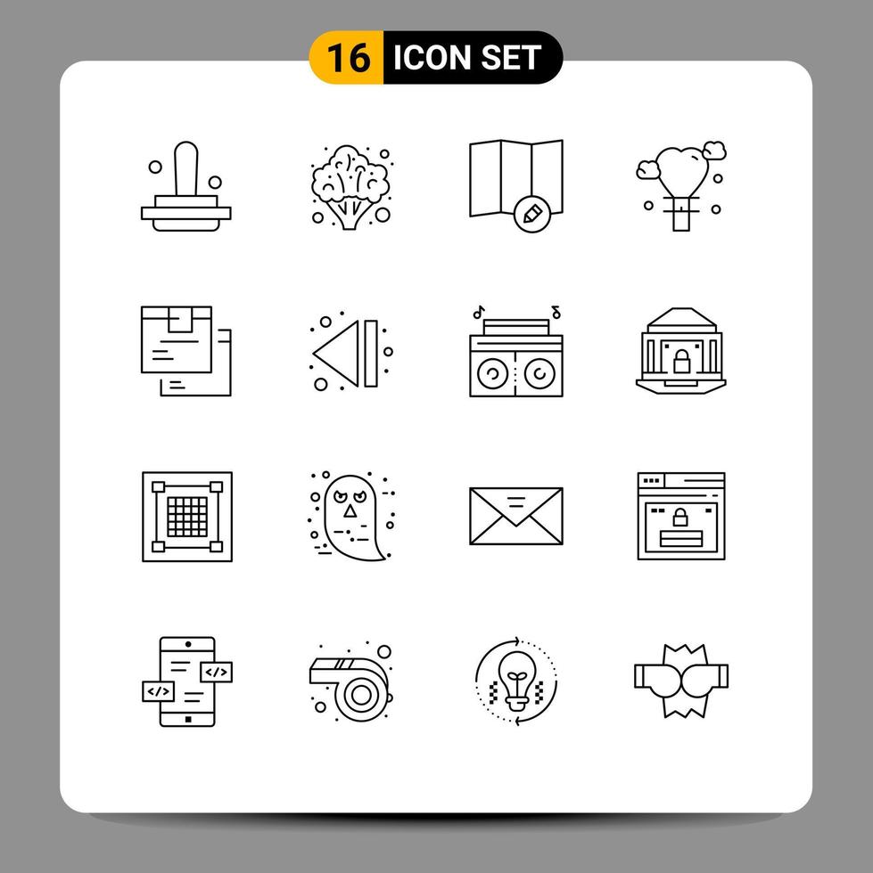 Universal Icon Symbols Group of 16 Modern Outlines of product goods edit delivery wedding Editable Vector Design Elements