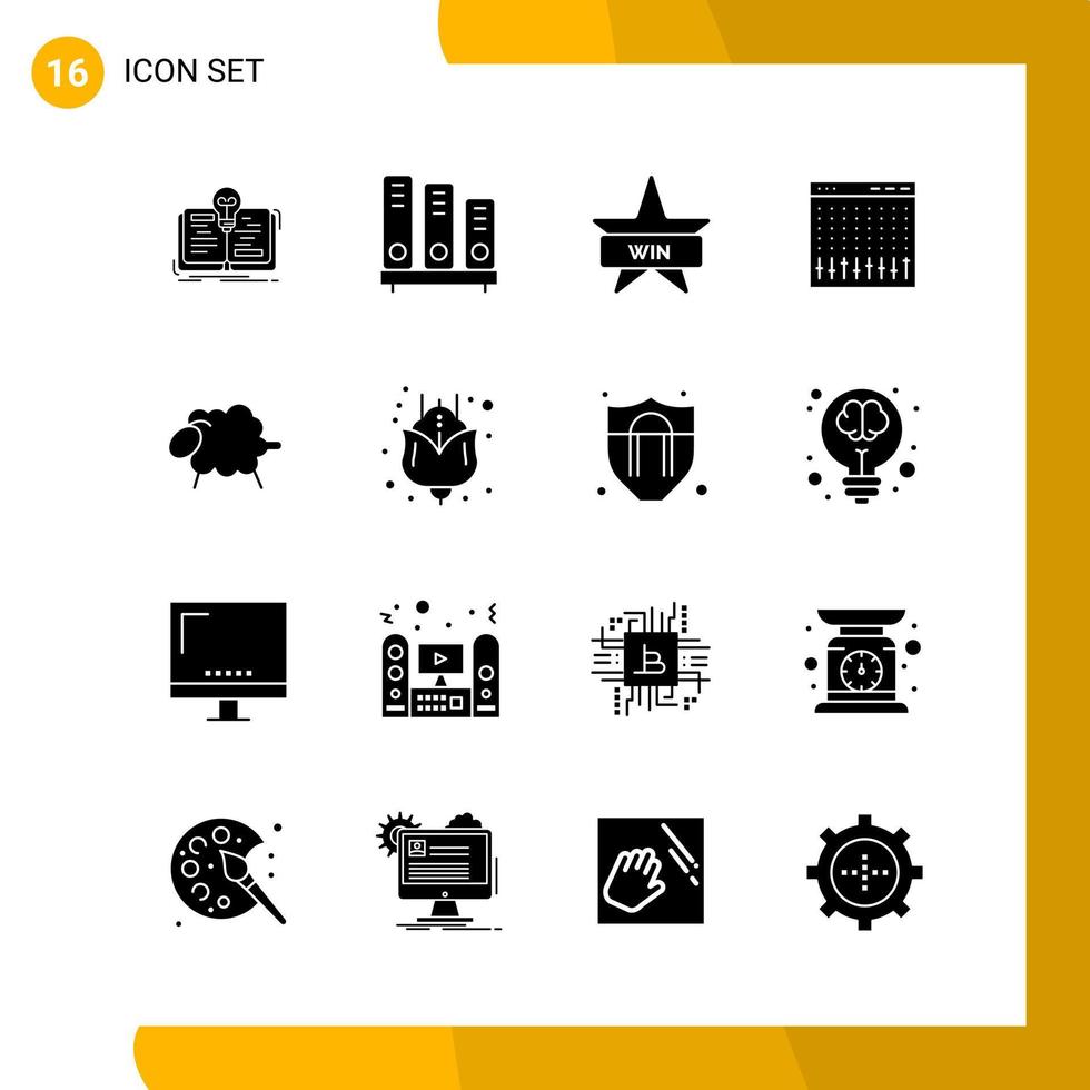 16 conjunto de iconos de estilo sólido paquete de iconos símbolos de glifo aislados en fondo blanco para el diseño de sitios web receptivos fondo de vector de icono negro creativo