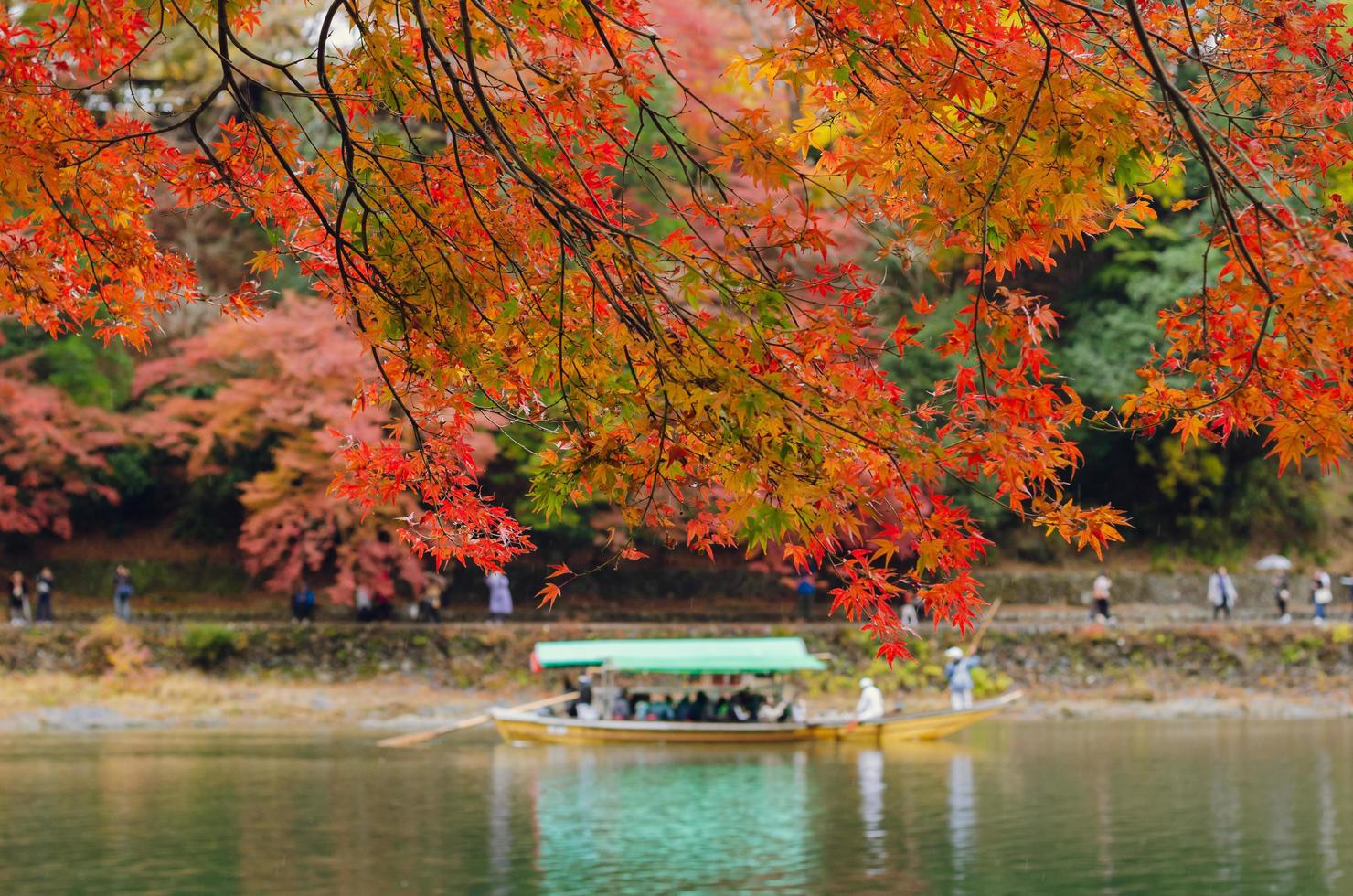 coloridas hojas de arce en la temporada de otoño en arashiyama, ciudad de kyoto en japón. foto