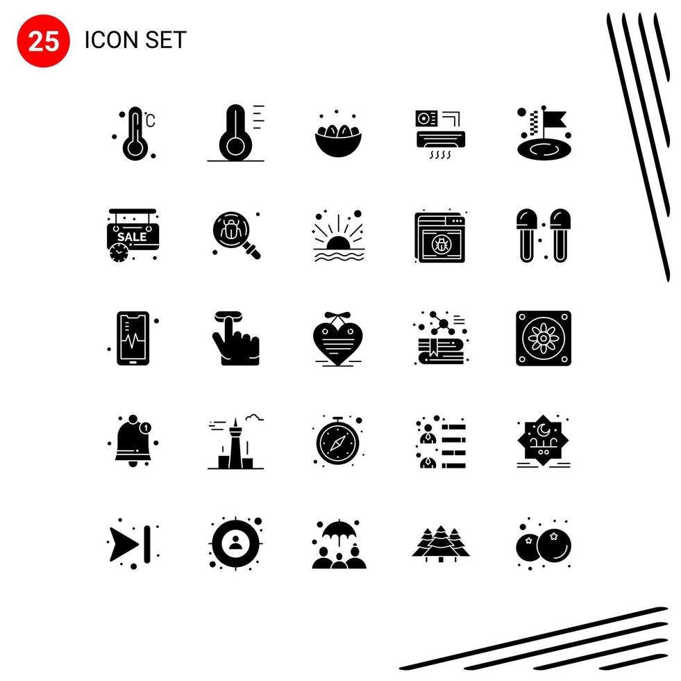 25 User Interface Solid Glyph Pack of modern Signs and Symbols of flag room celebration ac air Editable Vector Design Elements