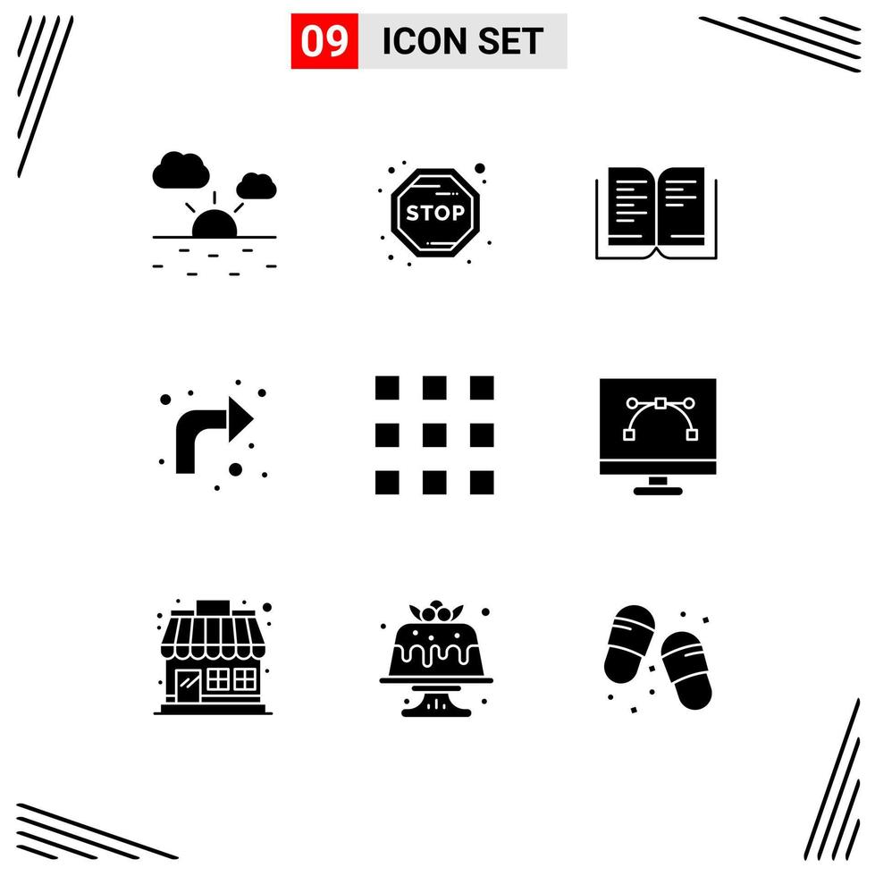 9 User Interface Solid Glyph Pack of modern Signs and Symbols of number key locks school code right Editable Vector Design Elements