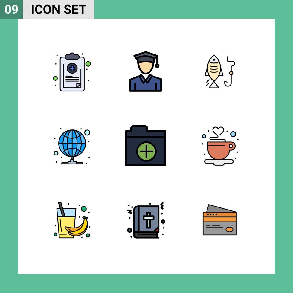 Pictogram Set of 9 Simple Filledline Flat Colors of folder server fishing proxy hosting Editable Vector Design Elements