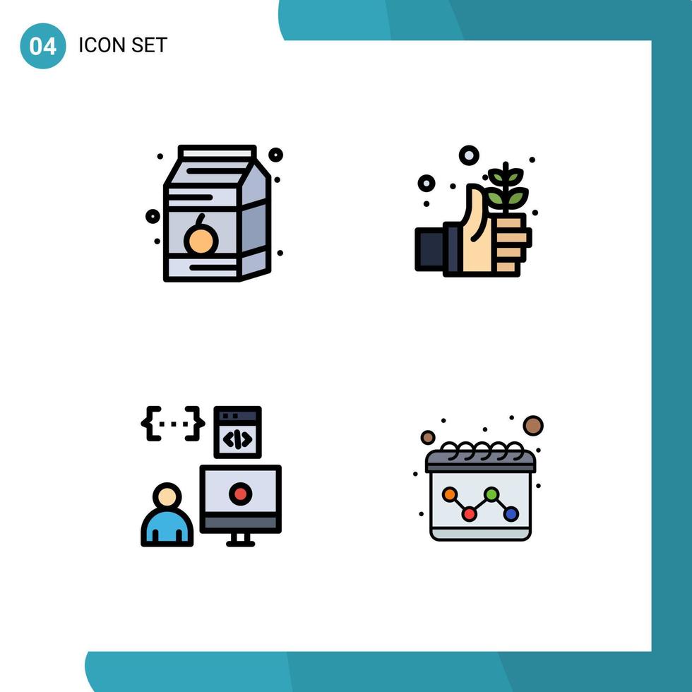 Set of 4 Vector Filledline Flat Colors on Grid for breakfast coding milk safe development Editable Vector Design Elements