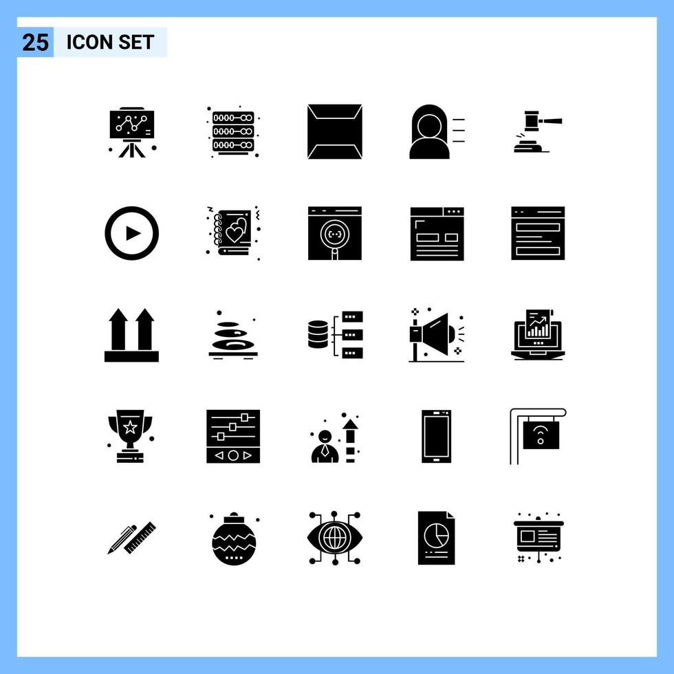 25 Creative Icons Modern Signs and Symbols of hammer court envelope auction miss Editable Vector Design Elements