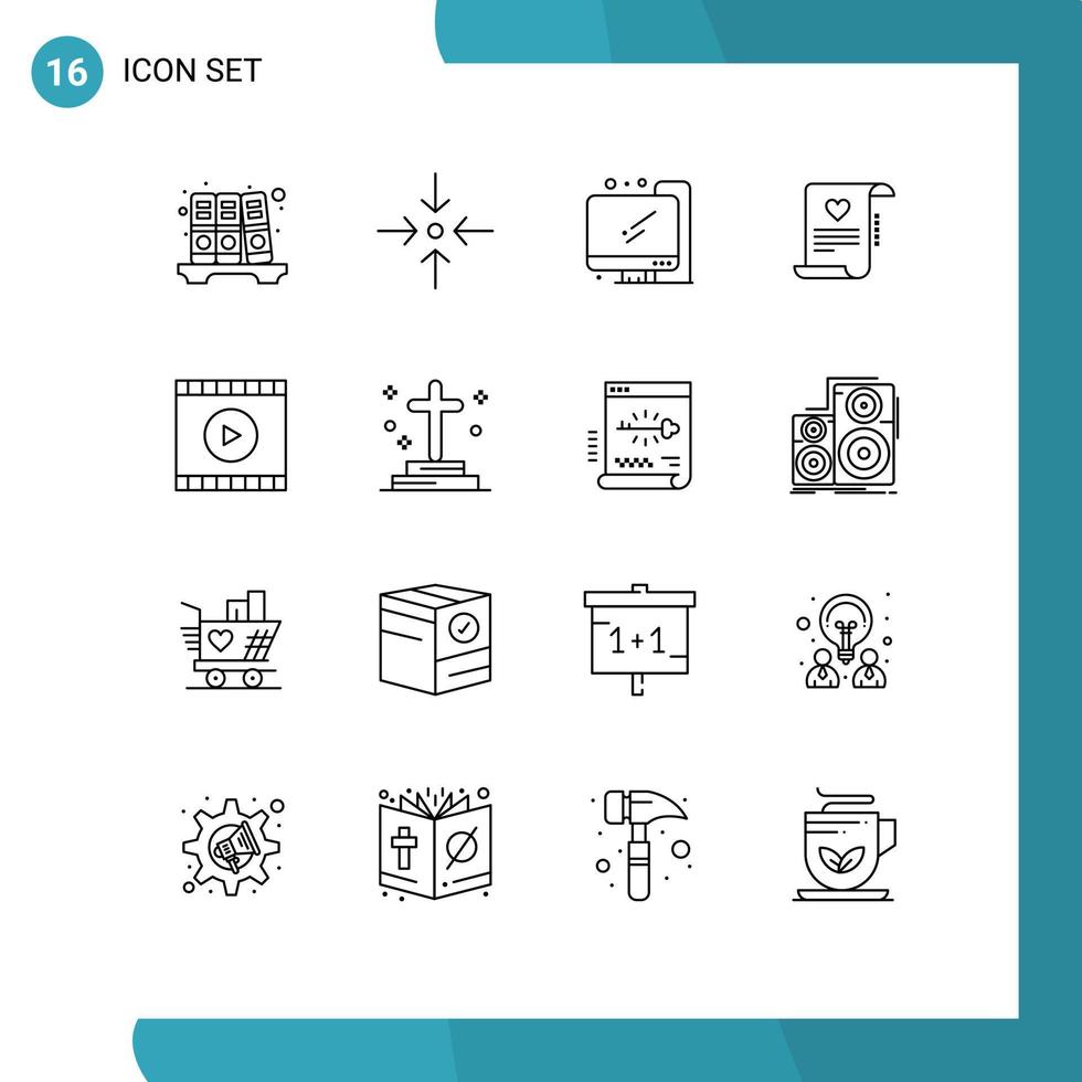 16 Thematic Vector Outlines and Editable Symbols of web user back to school media love letter Editable Vector Design Elements