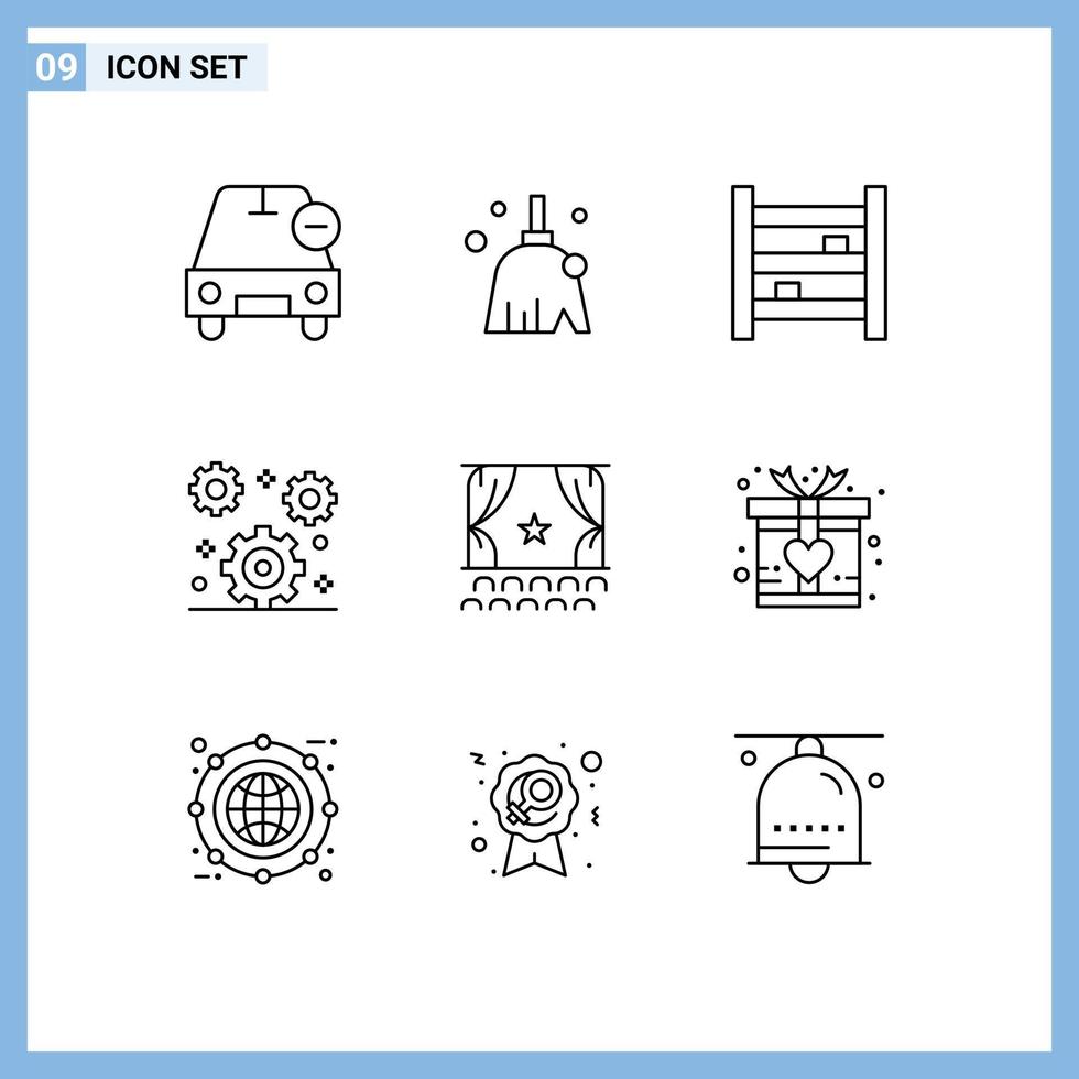 Mobile Interface Outline Set of 9 Pictograms of setting gear sweep cog interior Editable Vector Design Elements