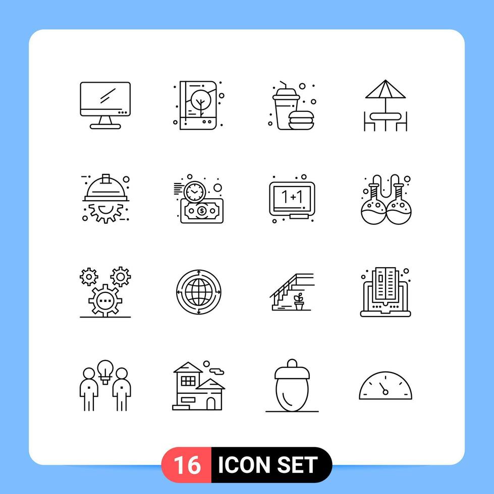 Universal Icon Symbols Group of 16 Modern Outlines of table dinner notebook diner fast Editable Vector Design Elements