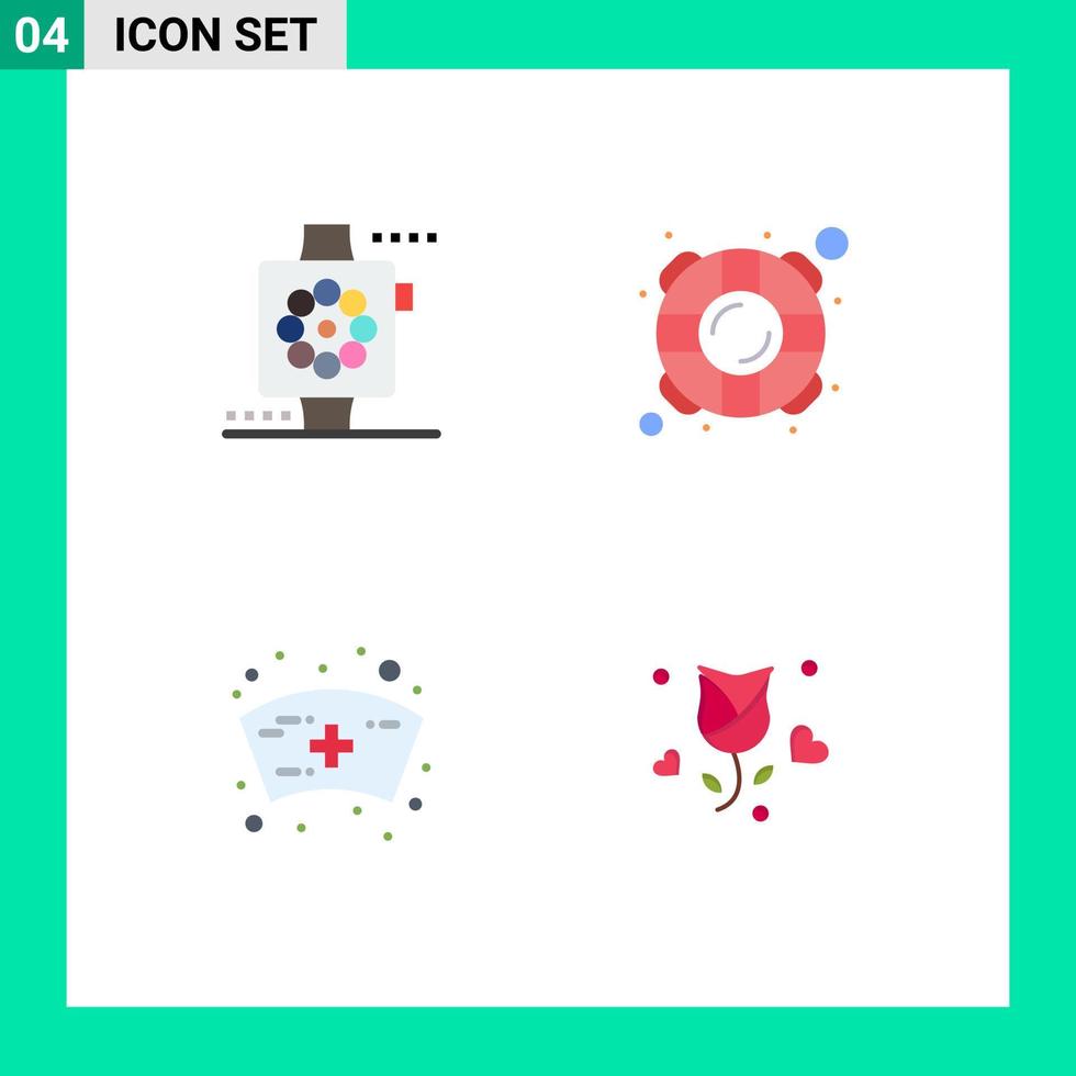 Pack of 4 creative Flat Icons of apple medical watch saver rose Editable Vector Design Elements
