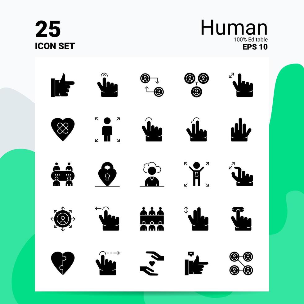 25 Human Icon Set 100 Editable EPS 10 Files Business Logo Concept Ideas Solid Glyph icon design vector
