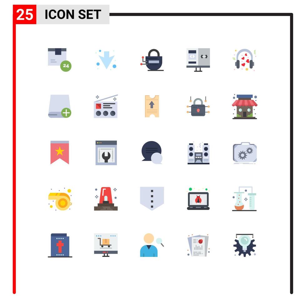 25 Universal Flat Color Signs Symbols of hearts develop lock computer app Editable Vector Design Elements