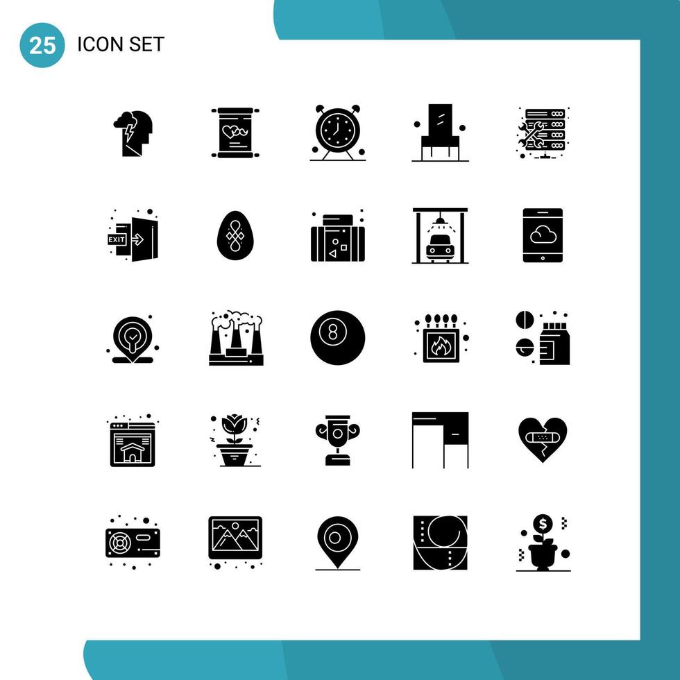 Modern Set of 25 Solid Glyphs and symbols such as admin interior alarm furniture timer Editable Vector Design Elements