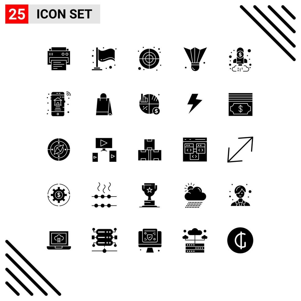 Set of 25 Modern UI Icons Symbols Signs for business sports equipment round shuttlecock badminton birdie Editable Vector Design Elements