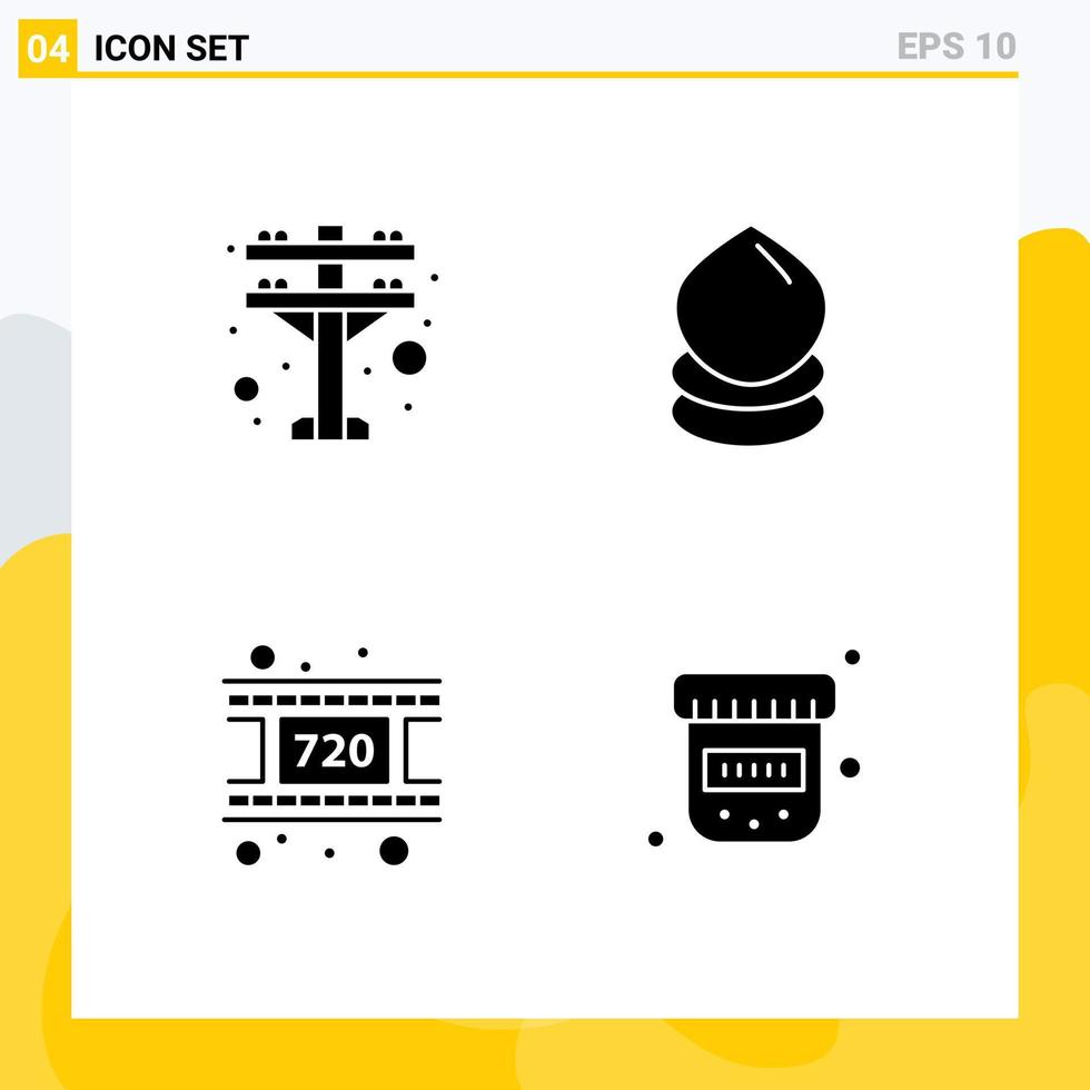 Set of 4 Vector Solid Glyphs on Grid for electric video drop environment drugs Editable Vector Design Elements