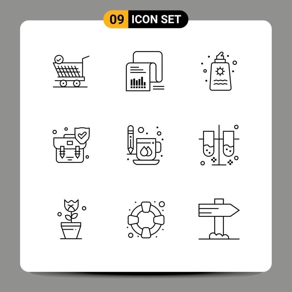 Pack of 9 Modern Outlines Signs and Symbols for Web Print Media such as shield insurance questionnaire handbag romance Editable Vector Design Elements