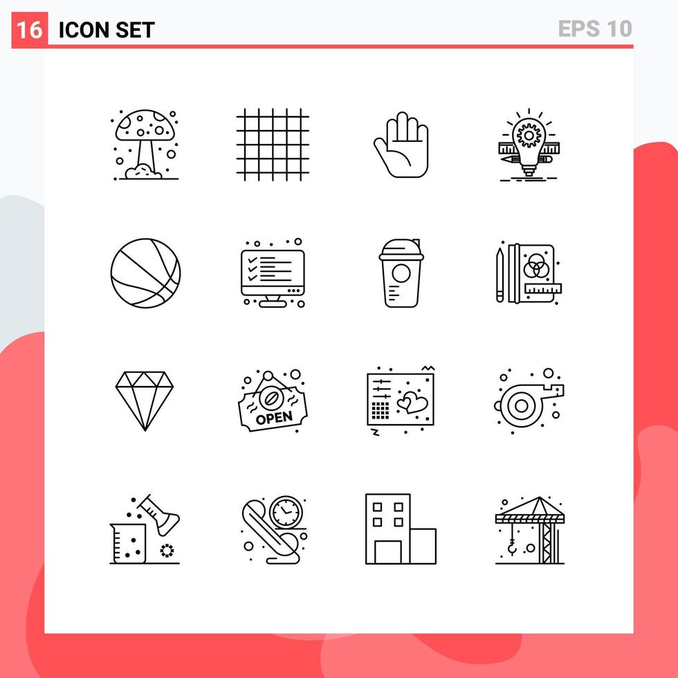 Universal Icon Symbols Group of 16 Modern Outlines of checklist ball hand education pencil Editable Vector Design Elements