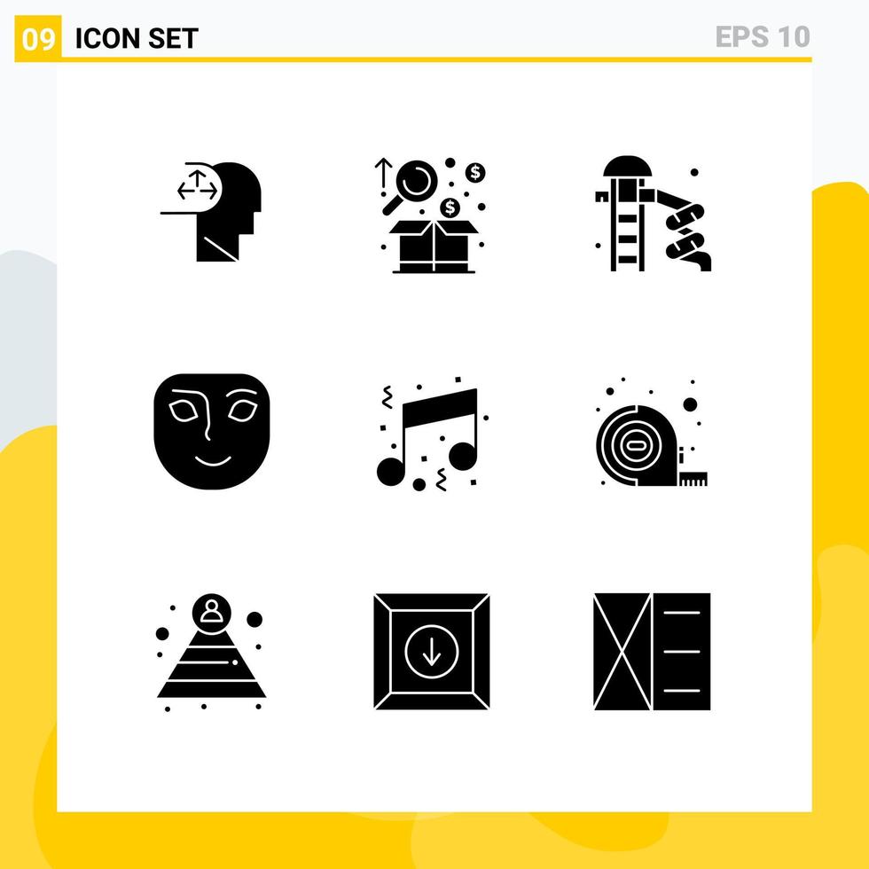 Editable Vector Line Pack of 9 Simple Solid Glyphs of birthday happy product face park Editable Vector Design Elements