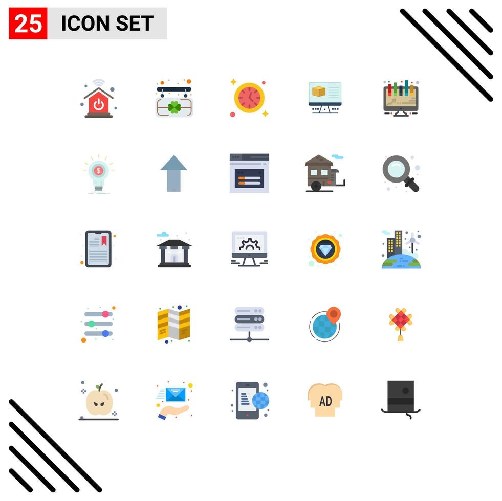 Flat Color Pack of 25 Universal Symbols of financial presentation time board monitore Editable Vector Design Elements