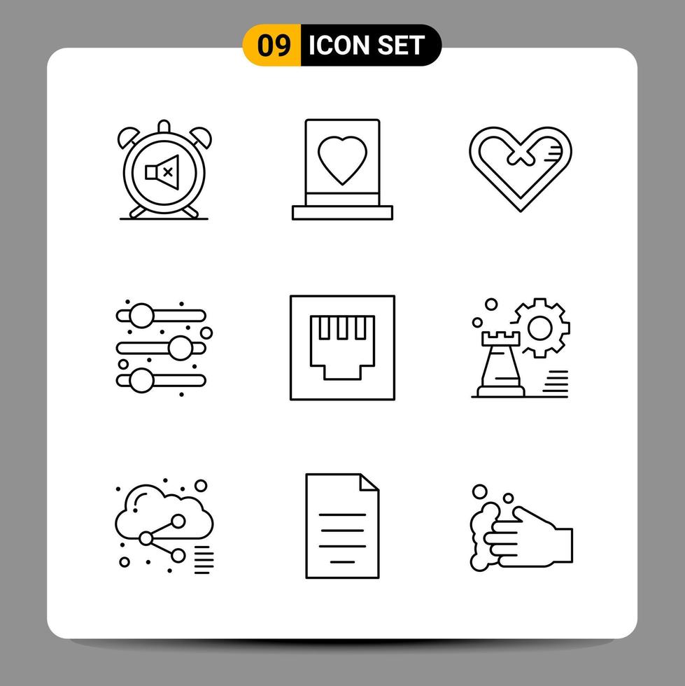 9 Black Icon Pack Outline Symbols Signs for Responsive designs on white background 9 Icons Set vector