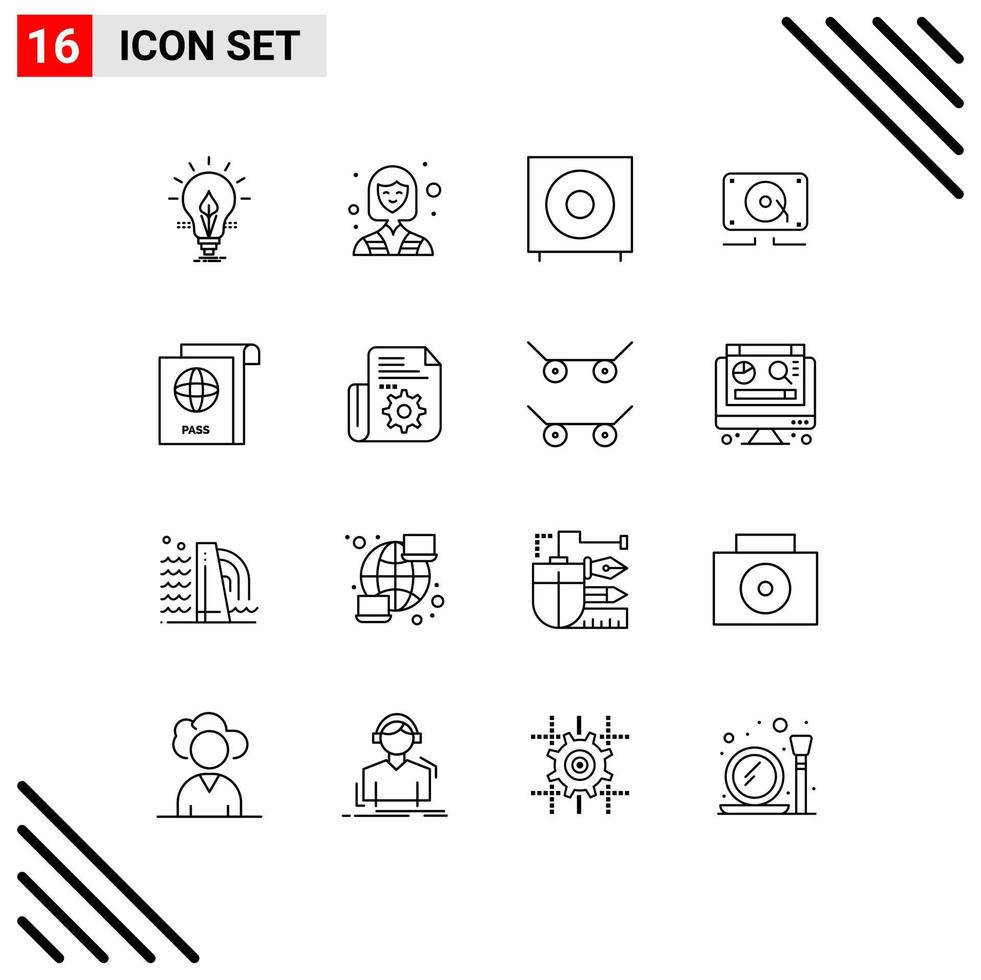 Stock Vector Icon Pack of 16 Line Signs and Symbols for loud audio worker music products Editable Vector Design Elements